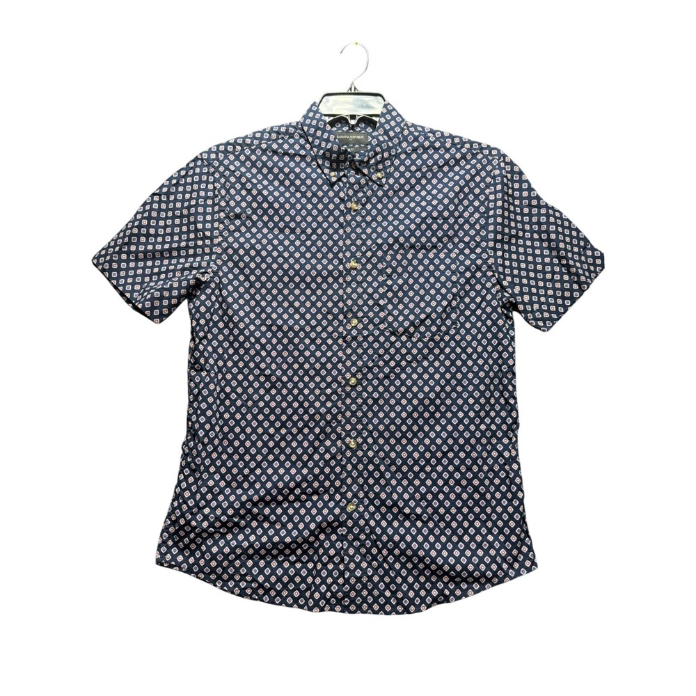 Banana Republic Button Down Shirt Mens Size M Navy Blue Geometric Slim Fit